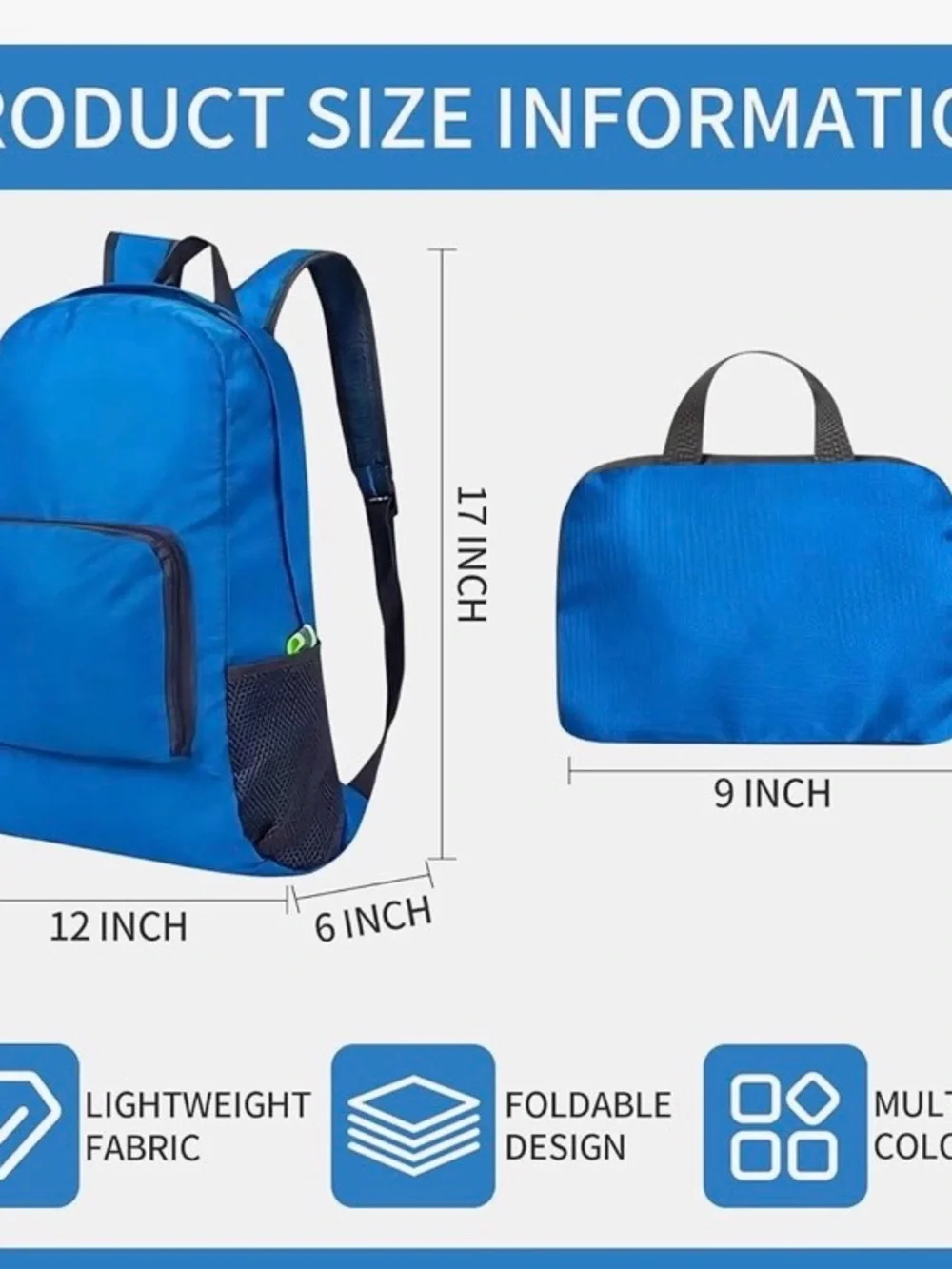 Foldable Lightweight  Nylon Backpack with Front Pocket. Choose your color